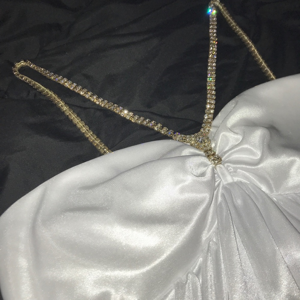 White faux satin formal dress